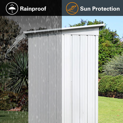 SYNGAR Storage Sheds 5 x 3 ft, Outdoor Storage Cabinet with Lockable Door Sloped Roof, Outdoor Storage Box Waterproof UV Proof for Patio Garden, Metal Tool Shed, White