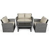 Costway 4PCS Patio Rattan Furniture Set Sofa Table Storage Shelf Black Cushion