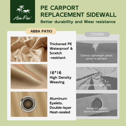 Abba Patio 10x20 ft Weather Carport Sidewall Tarp Replacement, Dark Grey- Top& Frame Not Included