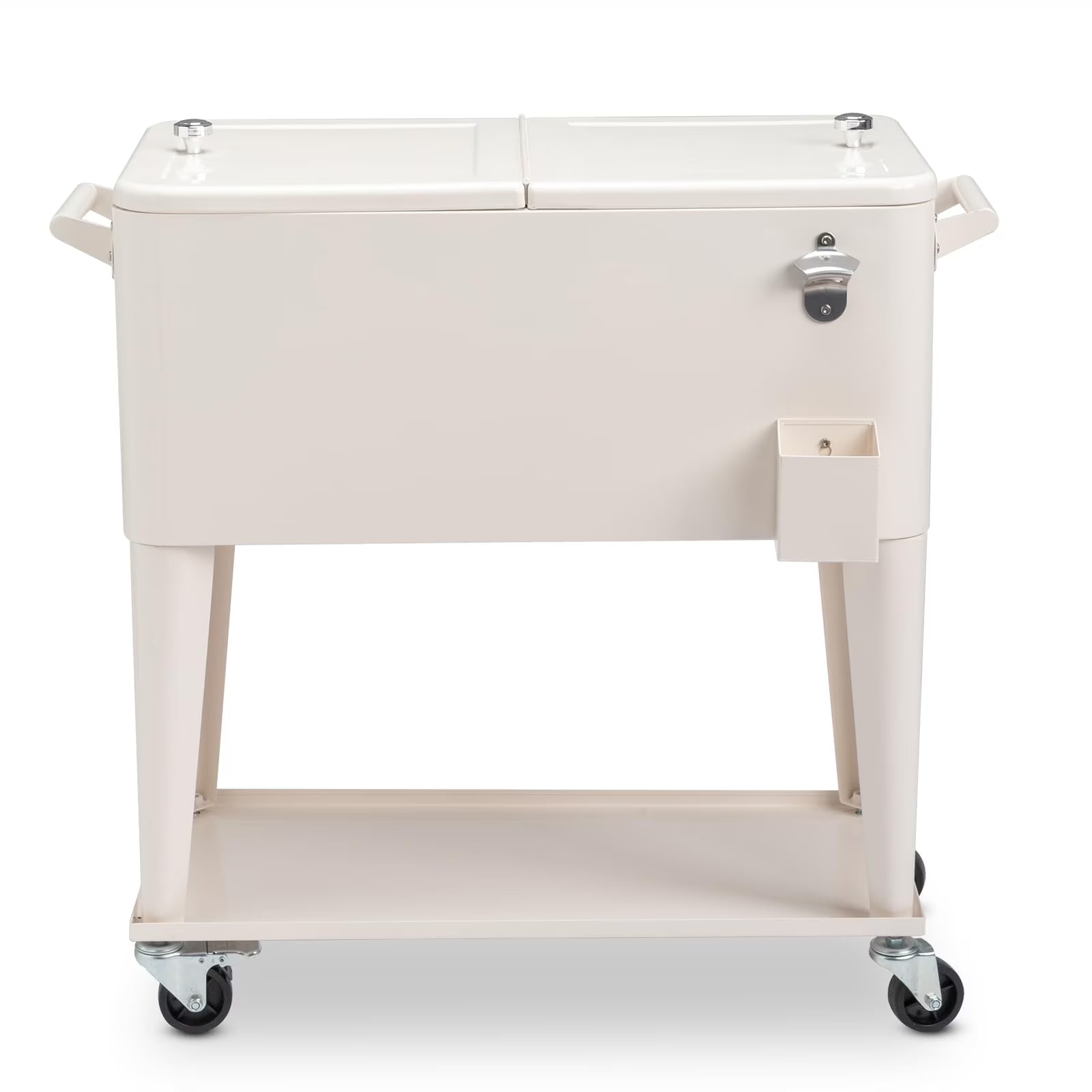 BNSPLY 80 Quart Outdoor Cooler Cart Rolling Ice Chest Cooler Cart, Portable Patio Cooler with Bottle Opener, Handles and Drainage, Standing Cooler for Patio Party, Camping and BBQ, Mint Green