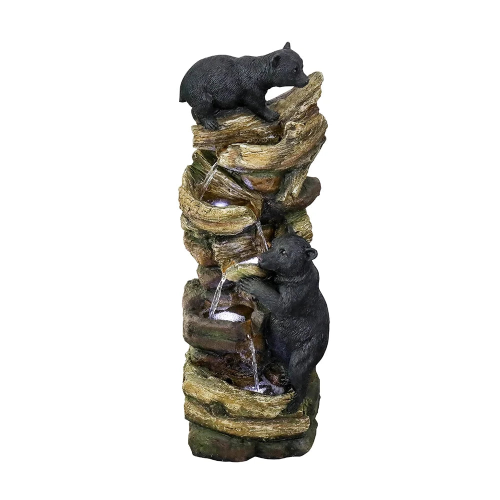 39.3in Tall Outdoor Water Fountain Resin Bear Patio Waterfall Fountain for Garden, Deck, Patio, Porch, Yard and Home Art Decor