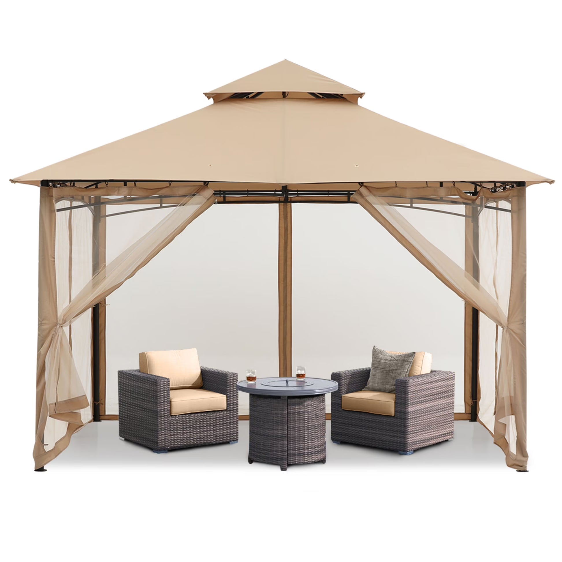 MASTERCANOPY 9' x 9' Outdoor Patio Gazebo Double Roof Steel Frame with Mesh Walls, Black