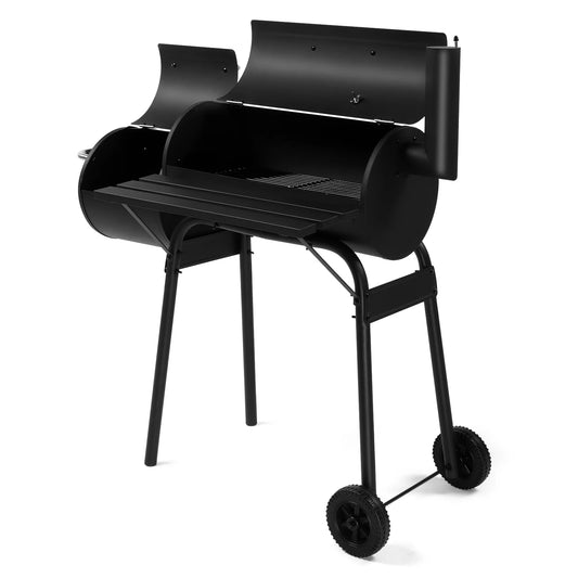 Heavy-Duty 44" Barrel Charcoal Grill & Offset Smoker with Side Table, Wheels | 800+ sq in Cooking Area | All-Metal for Backyard, Patio BBQ