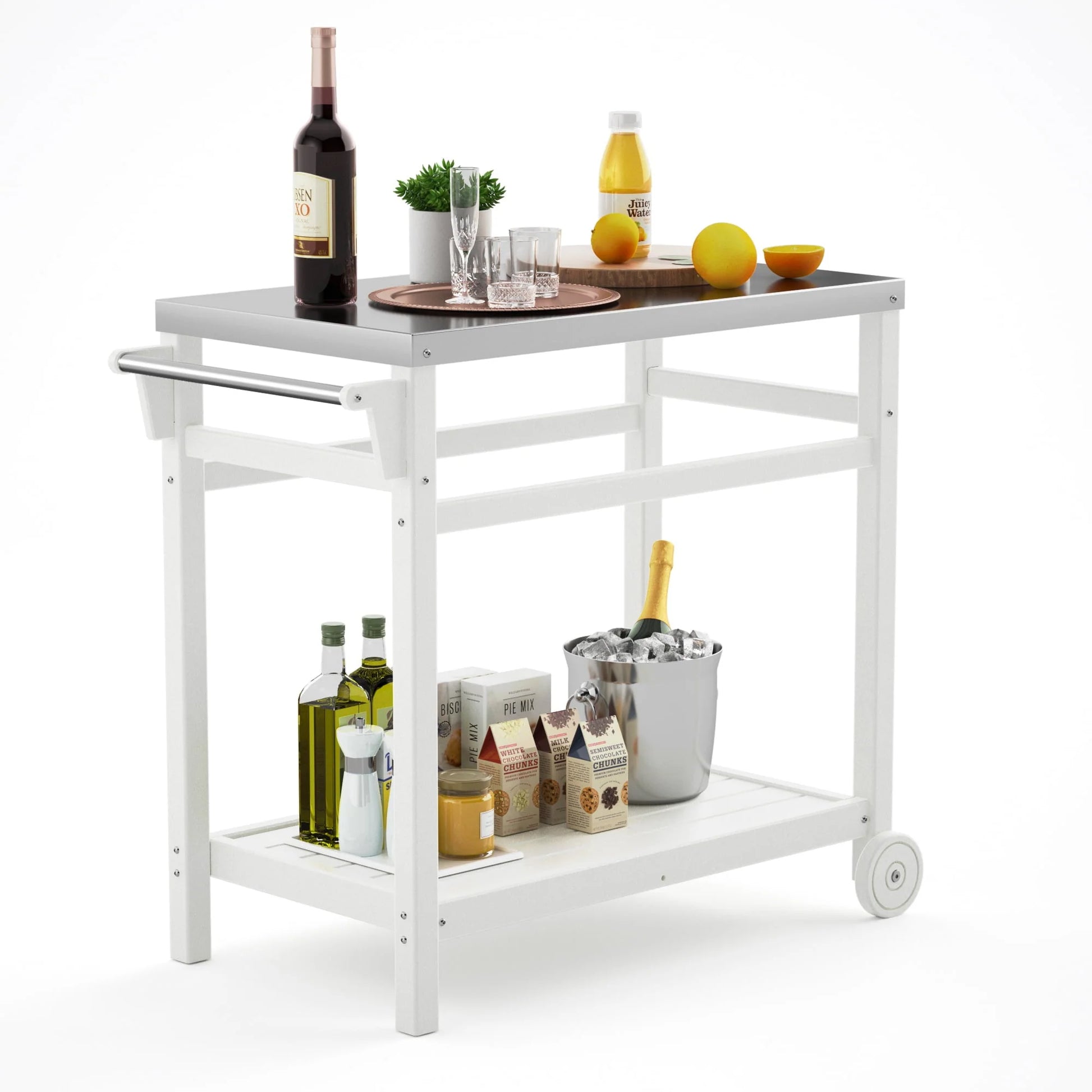 TORVA Outdoor Prep Cart Dining Table for Pizza Oven, Patio Grilling Backyard BBQ Grill Cart, White