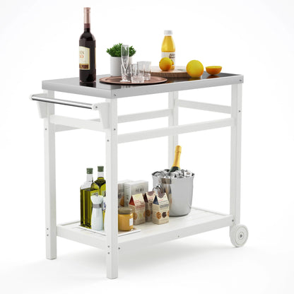TORVA Outdoor Prep Cart Dining Table for Pizza Oven, Patio Grilling Backyard BBQ Grill Cart, White