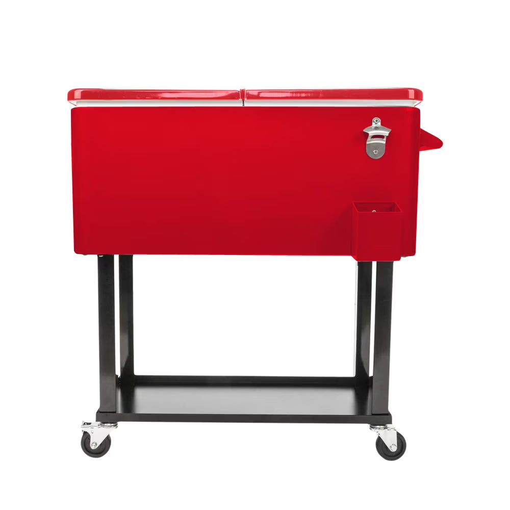 BNSPLY 80 Quart Outdoor Cooler Cart Rolling Ice Chest Cooler Cart, Portable Patio Cooler with Bottle Opener, Handles and Drainage, Standing Cooler for Patio Party, Camping and BBQ, Mint Green