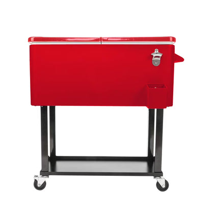 BNSPLY 80 Quart Outdoor Cooler Cart Rolling Ice Chest Cooler Cart, Portable Patio Cooler with Bottle Opener, Handles and Drainage, Standing Cooler for Patio Party, Camping and BBQ, Mint Green