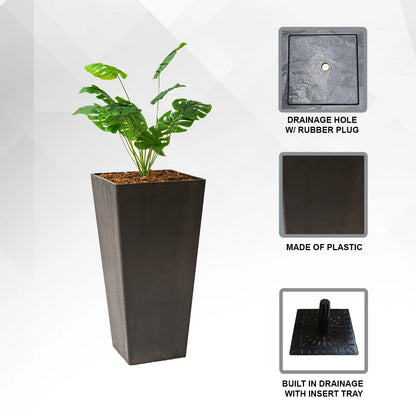 XBrand Modern 30-Inch Tall Square Planter, Modern Tapered Planter Perfect for Indoor & Outdoor Planter, Patio Décor, Black