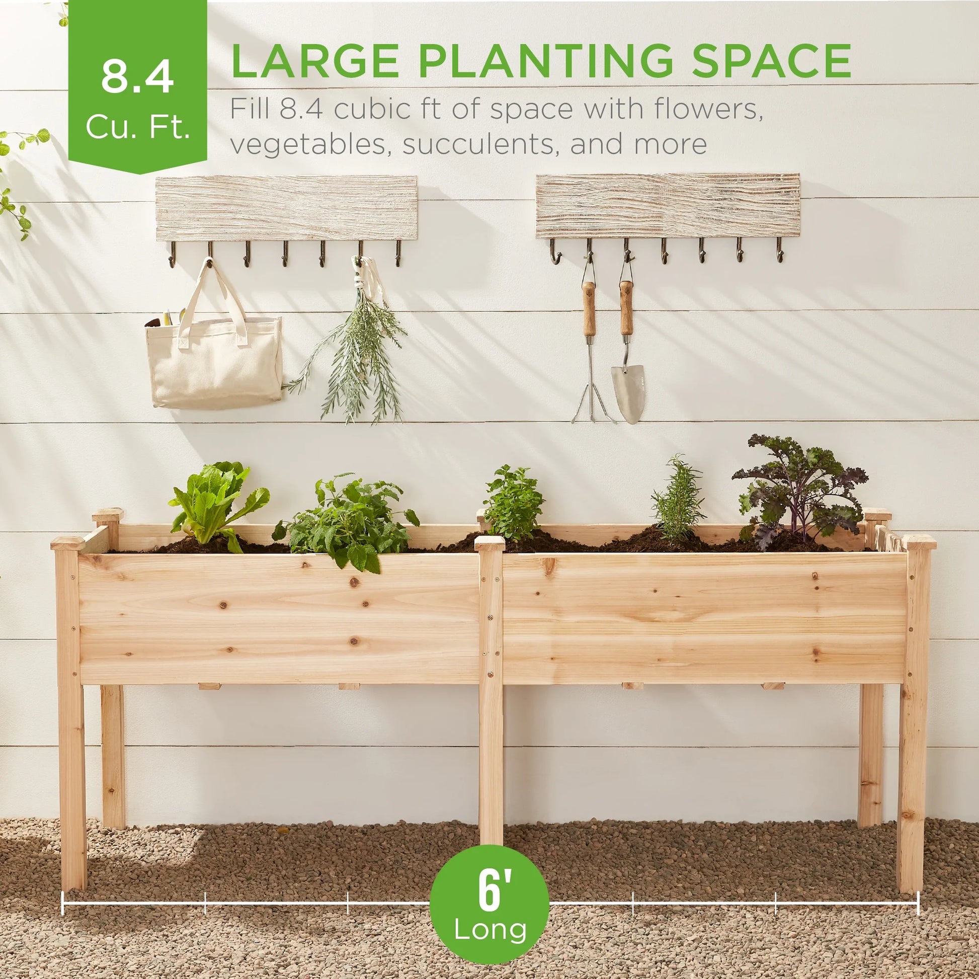 Best Choice Products 72x24x30in Raised Garden Bed, Elevated Wood Planter Box for Patio w/Divider Panel - Gray