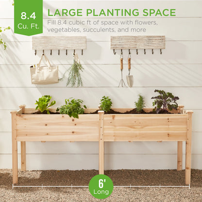 Best Choice Products 72x24x30in Raised Garden Bed, Elevated Wood Planter Box for Patio w/Divider Panel - Gray