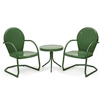 Efurden Patio Bistro Set Retro Metal Outdoor Seating Set Conversation Set 3 Pieces, 2 C-Spring Motion Armchairs and Round Side Table for Porch Lawn Garden, Red