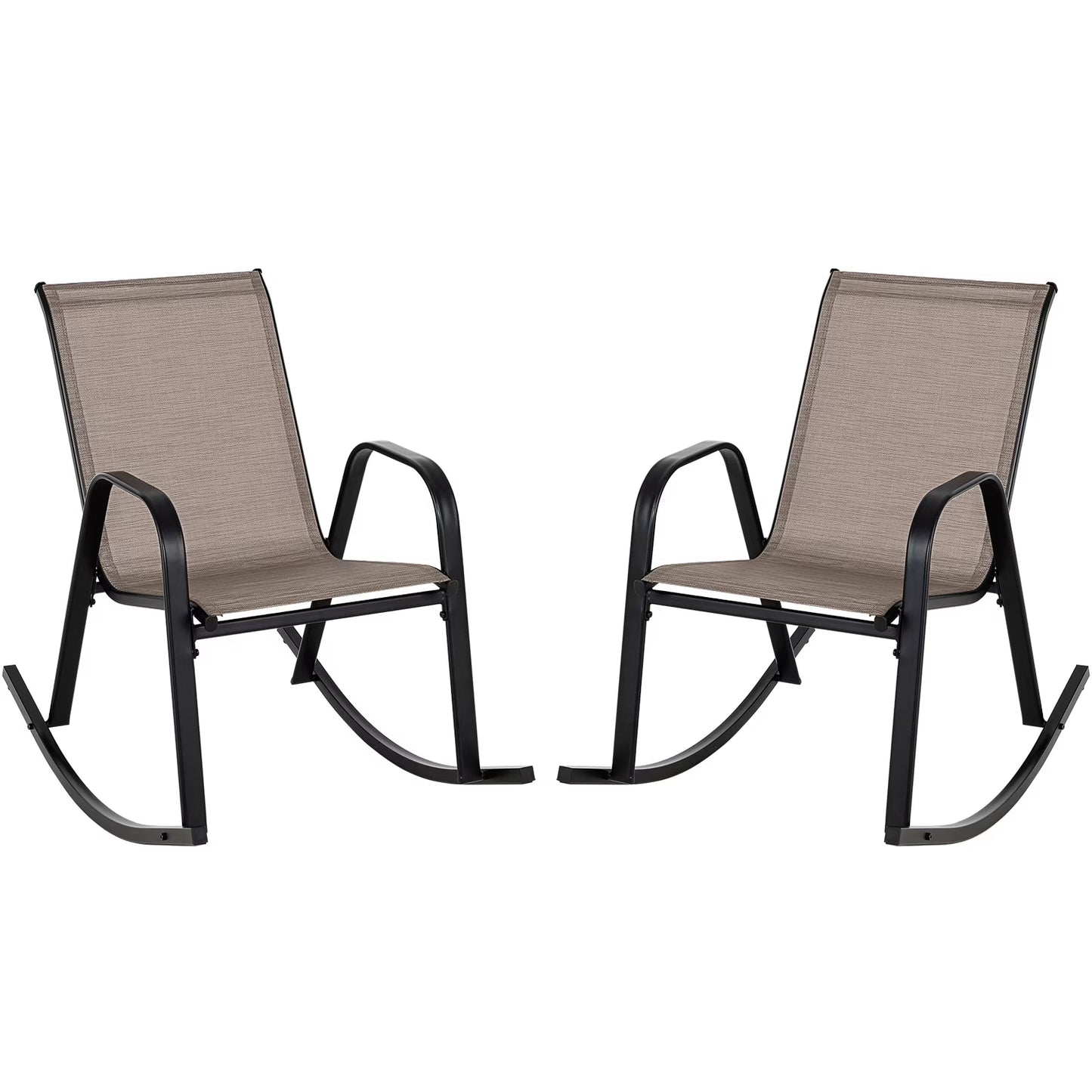 Costway 2 PCS Patio Rocking Chair Heavy-Duty Metal Rocker Outdoor Anti-Slip Brown