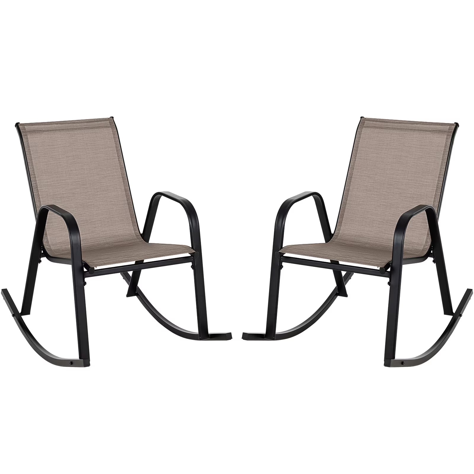 Costway 2 PCS Patio Rocking Chair Heavy-Duty Metal Rocker Outdoor Anti-Slip Brown
