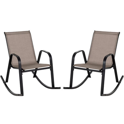 Costway 2 PCS Patio Rocking Chair Heavy-Duty Metal Rocker Outdoor Anti-Slip Brown