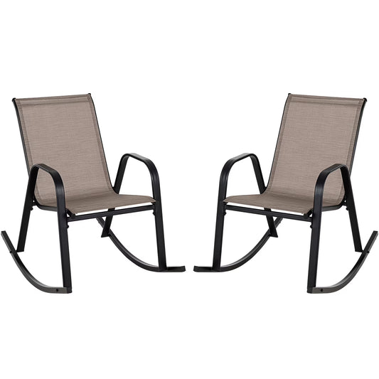 Costway 2 PCS Patio Rocking Chair Heavy-Duty Metal Rocker Outdoor Anti-Slip Brown