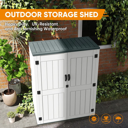 ZYJOYY 60 Cu.Ft Large Outdoor Shed with Floor, Lockable & Waterproof Patio Storage Cabinet for Garden Tools, Pool Supplies & Lawn Equipment, Grey