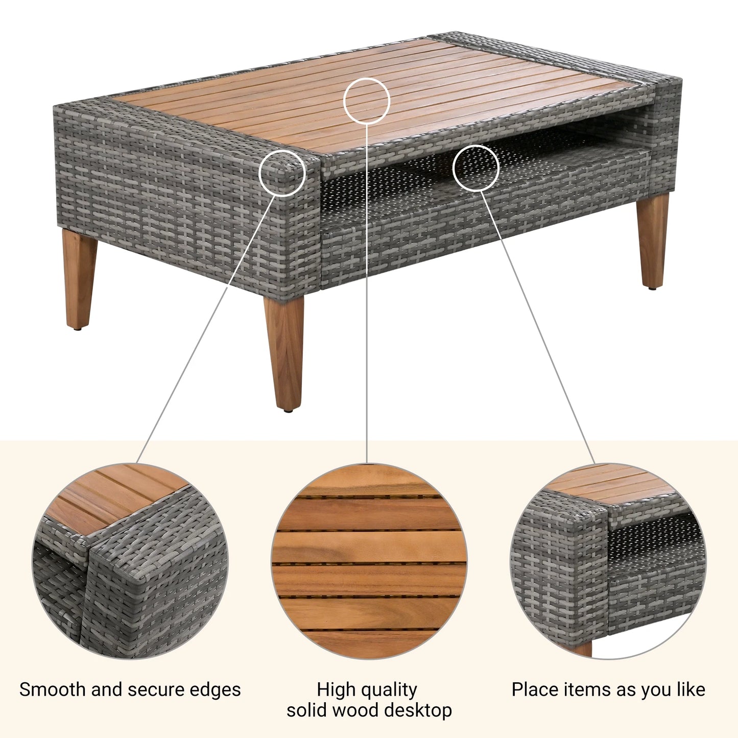 6 Pieces Wicker Patio Furniture Set Outdoor Conversation Set, All Weather PE Rattan Sectional Sofa Couch with Storage Table and Cushions, Beige