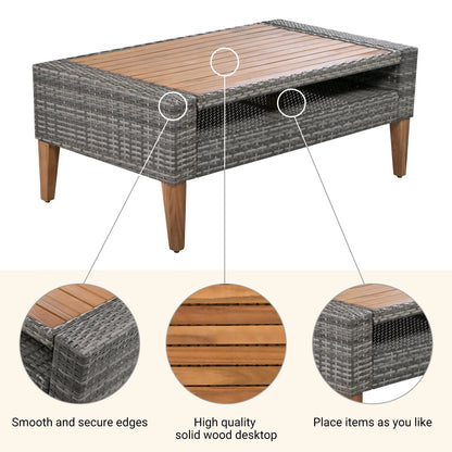 6 Pieces Wicker Patio Furniture Set Outdoor Conversation Set, All Weather PE Rattan Sectional Sofa Couch with Storage Table and Cushions, Beige