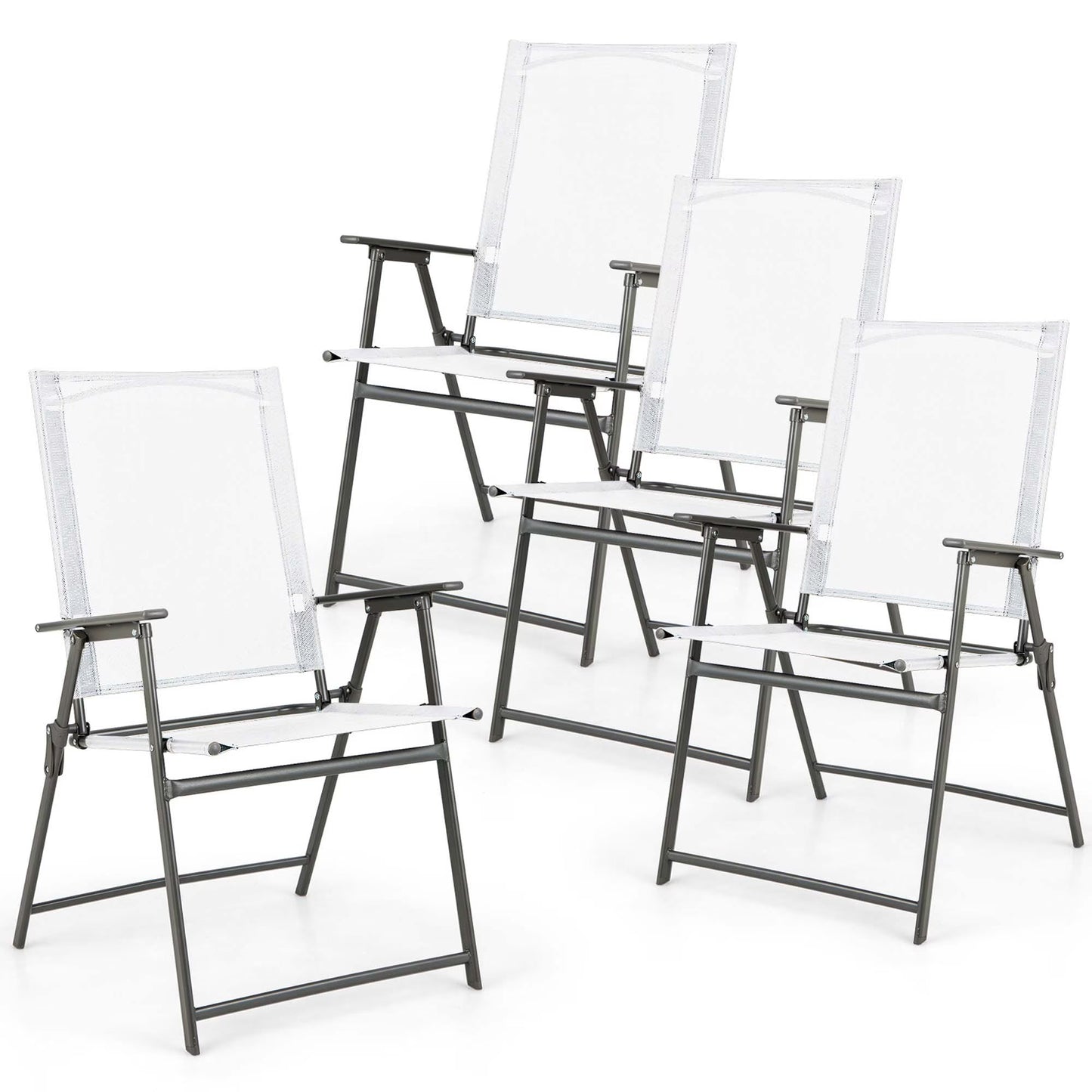 Costway 4pcs Patio Folding Portable Dining Chairs Metal Frame Armrests Garden Black