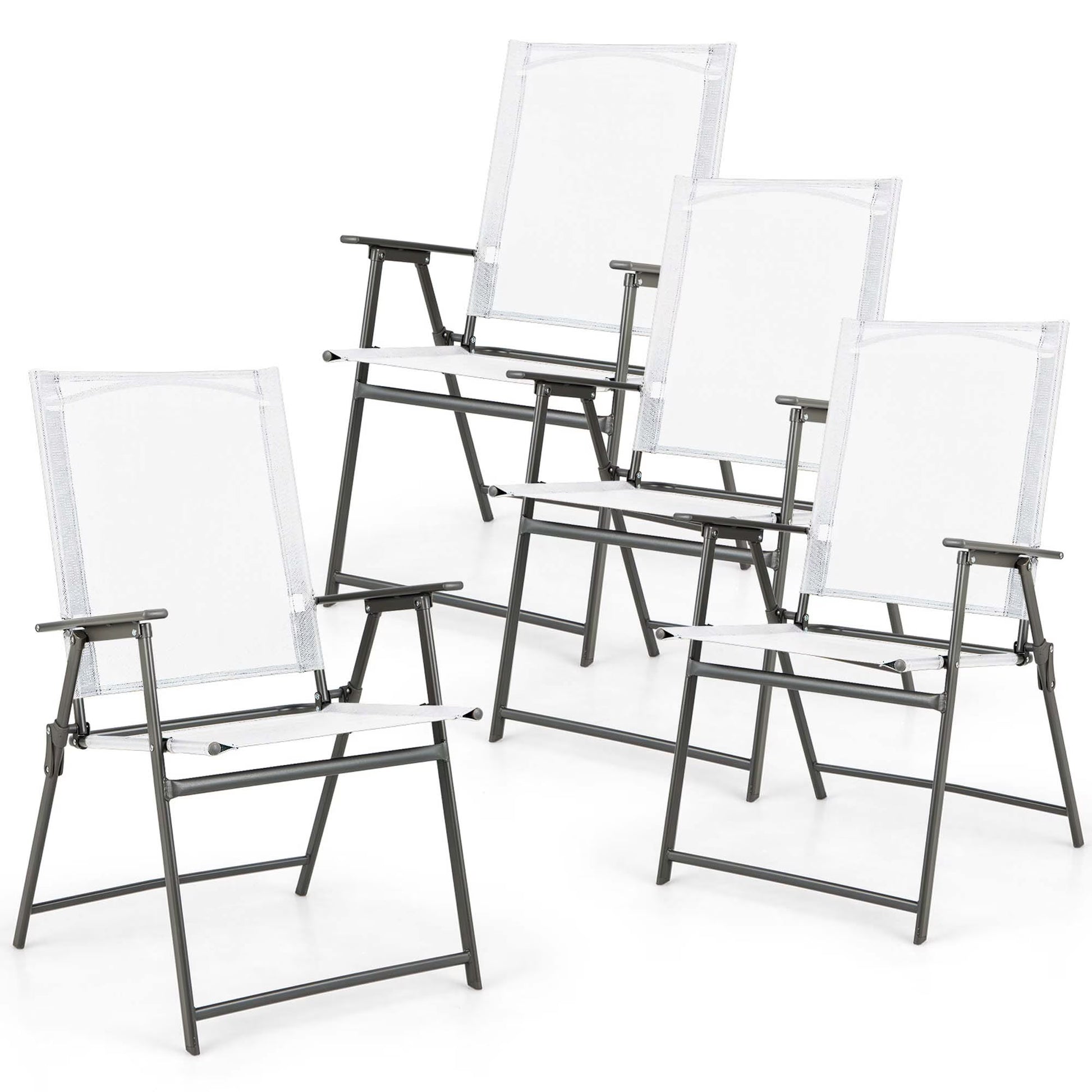 Costway 4pcs Patio Folding Portable Dining Chairs Metal Frame Armrests Garden Black