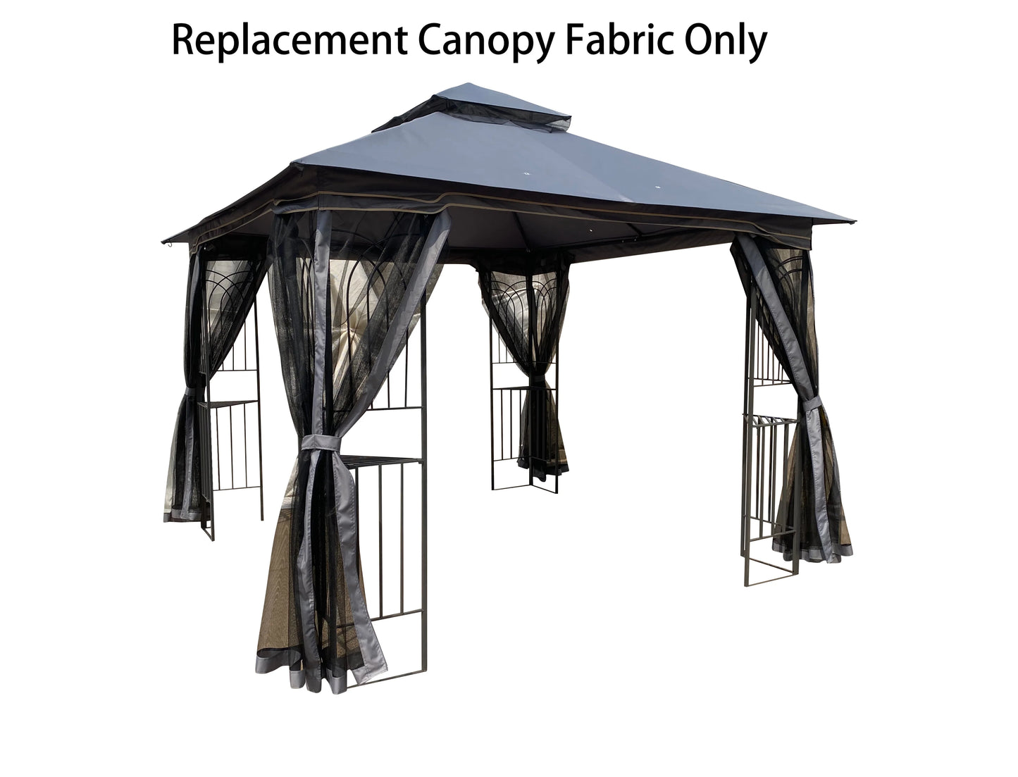 10x10 Ft Patio Double Roof Gazebo Replacement Canopy Top Fabric, Gray
