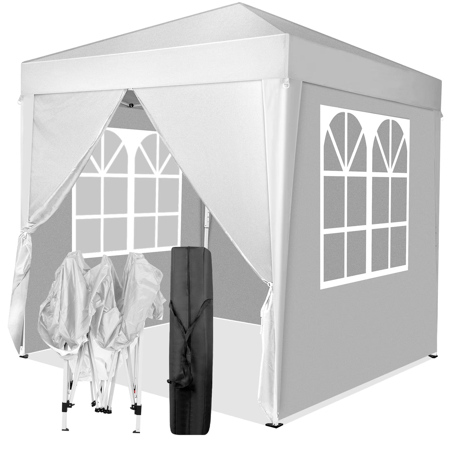 6.5x6.5ft Pop Up Canopy Tent - Instant White Gazebo w/4 Sidewalls, UPF 50+ & Carry Bag, 42 sq ft Shade for Camping/Patio (200x200cm)