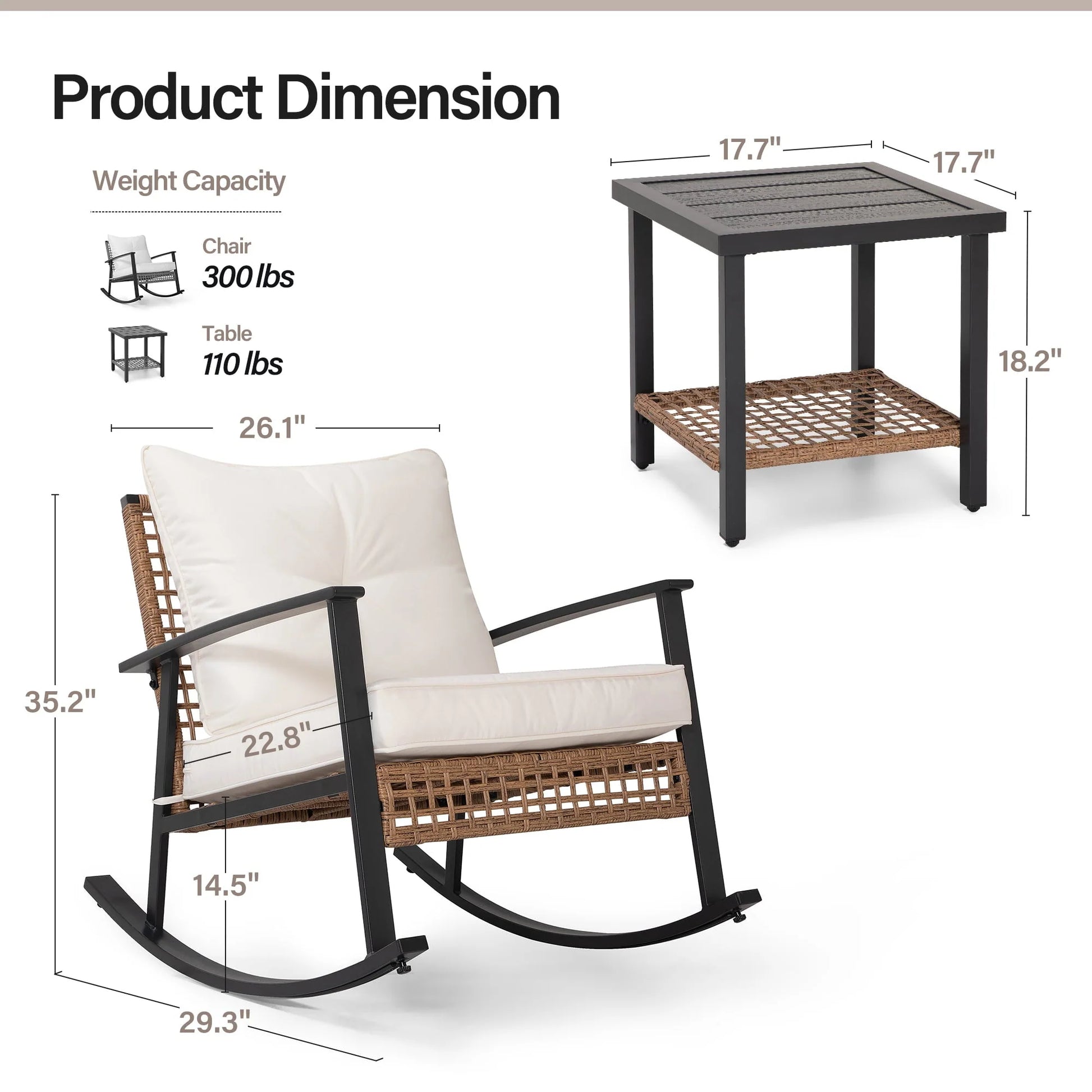 LAUSAINT HOME 3 Pieces Patio Outdoor Conversation Set with 2-Tier Coffee Table, PE Wicker and Galvanized Steel(Beige)