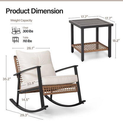 LAUSAINT HOME 3 Pieces Patio Outdoor Conversation Set with 2-Tier Coffee Table, PE Wicker and Galvanized Steel(Beige)