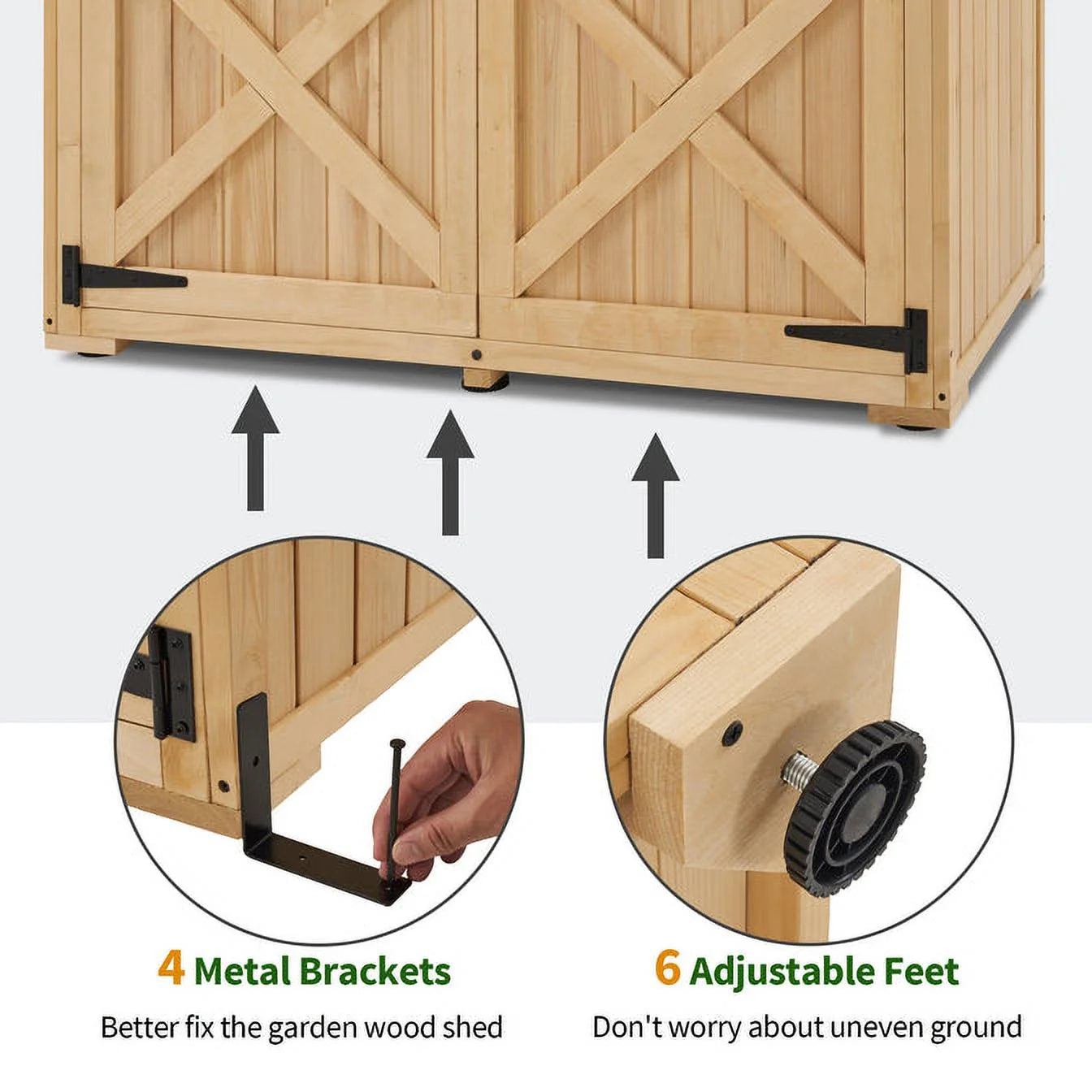 MCombo Wood Sheds & Outdoor Storage , Garden Tool Shed with Lock, Wooden Outdoor Storage Cabinet with Double Doors for Patio 1628