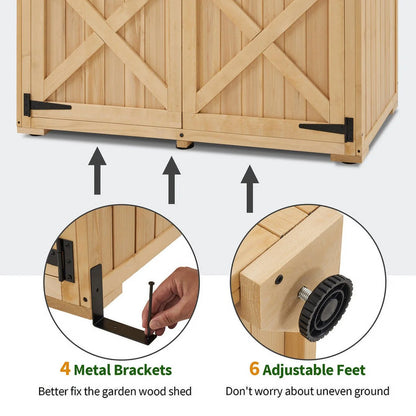 MCombo Wood Sheds & Outdoor Storage , Garden Tool Shed with Lock, Wooden Outdoor Storage Cabinet with Double Doors for Patio 1628