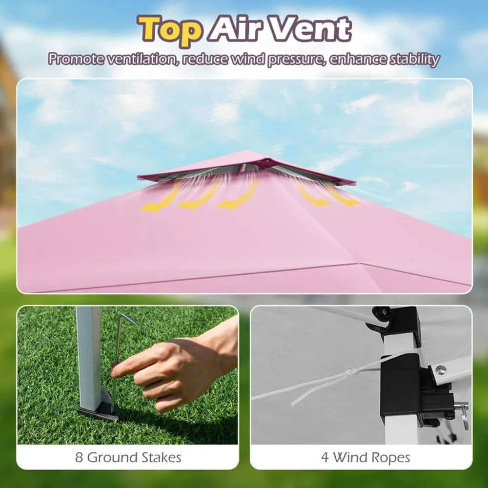 Spaco 13 X 13 FT Pop up Canopy Tent, Canopy with Portable Carrying Bag 8 Stakes and 4 Wind Ropes for Patio, Garden, Backyard, Pink
