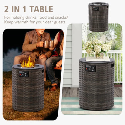 GAZEBETER 18" Propane Fire Pit Table,Outside 55000 BTU Outdoor Rattan & Wicker Gas Fire Pit Table for Patio,Garden,Party and Camping