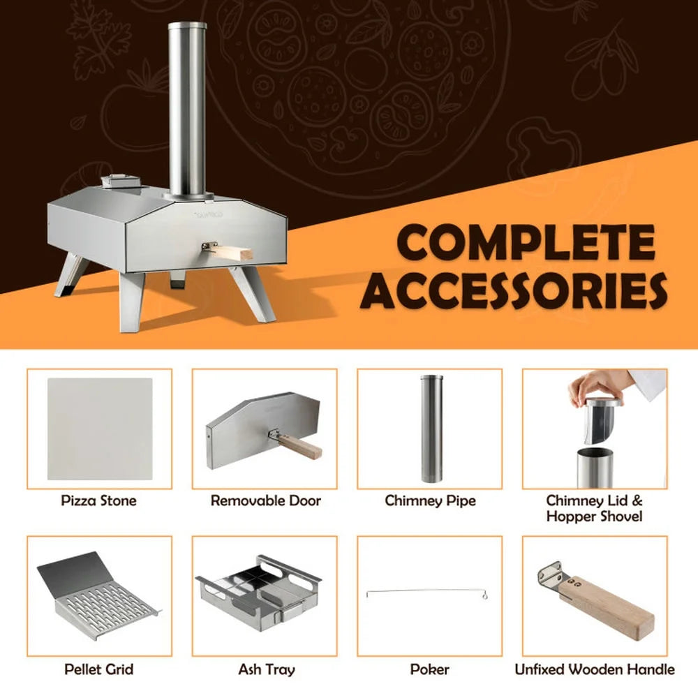 Topcobe Portable Stainless Steel Outdoor Pizza Oven with 12 Inch Pizza Stone, Cooking Space for Backyard, Patio and Parties