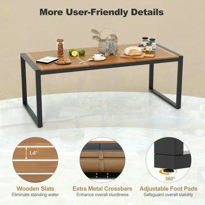 Spaco 79 Inch Acacia Wood Patio Table, Table with 1.9 Inch Umbrella Hole for Outdoor as Garden and Poolside, Brown