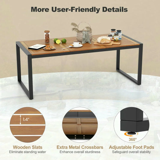 Spaco 79 Inch Acacia Wood Patio Table, Table with 1.9 Inch Umbrella Hole for Outdoor as Garden and Poolside, Brown