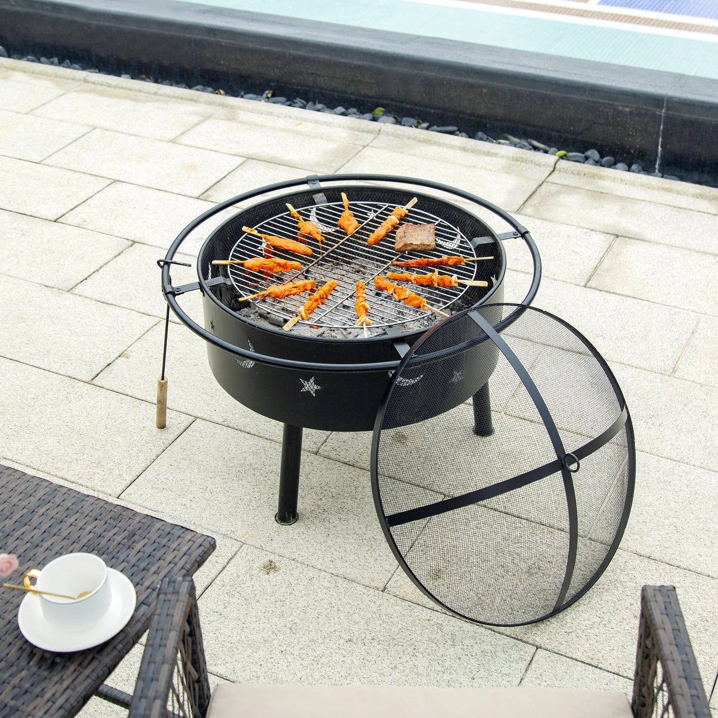 WestinTrends Star & Moon Bonfire Round Steel Wood Burning Patio Fire Pit for Outdoor Patio