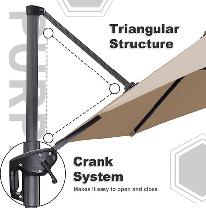 PURPLE LEAF 8x8 Ft Cantilever Umbrella Square Outdoor Patio Umbrella Large Offset Hanging Umbrella Aluminum Umbrella with 360° Rotation Adjustable Garden Pool Umbrella,Beige