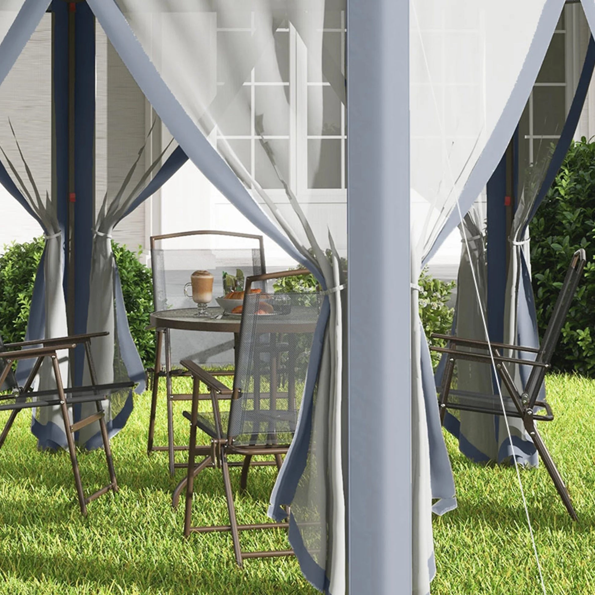 Outsunny 13' x 13' Pop Up Gazebo Hexagonal Canopy with 6 Zippered Mesh Netting, 2-Tier Roof Event Tent with Steel Frame for Patio Backyard, Gray