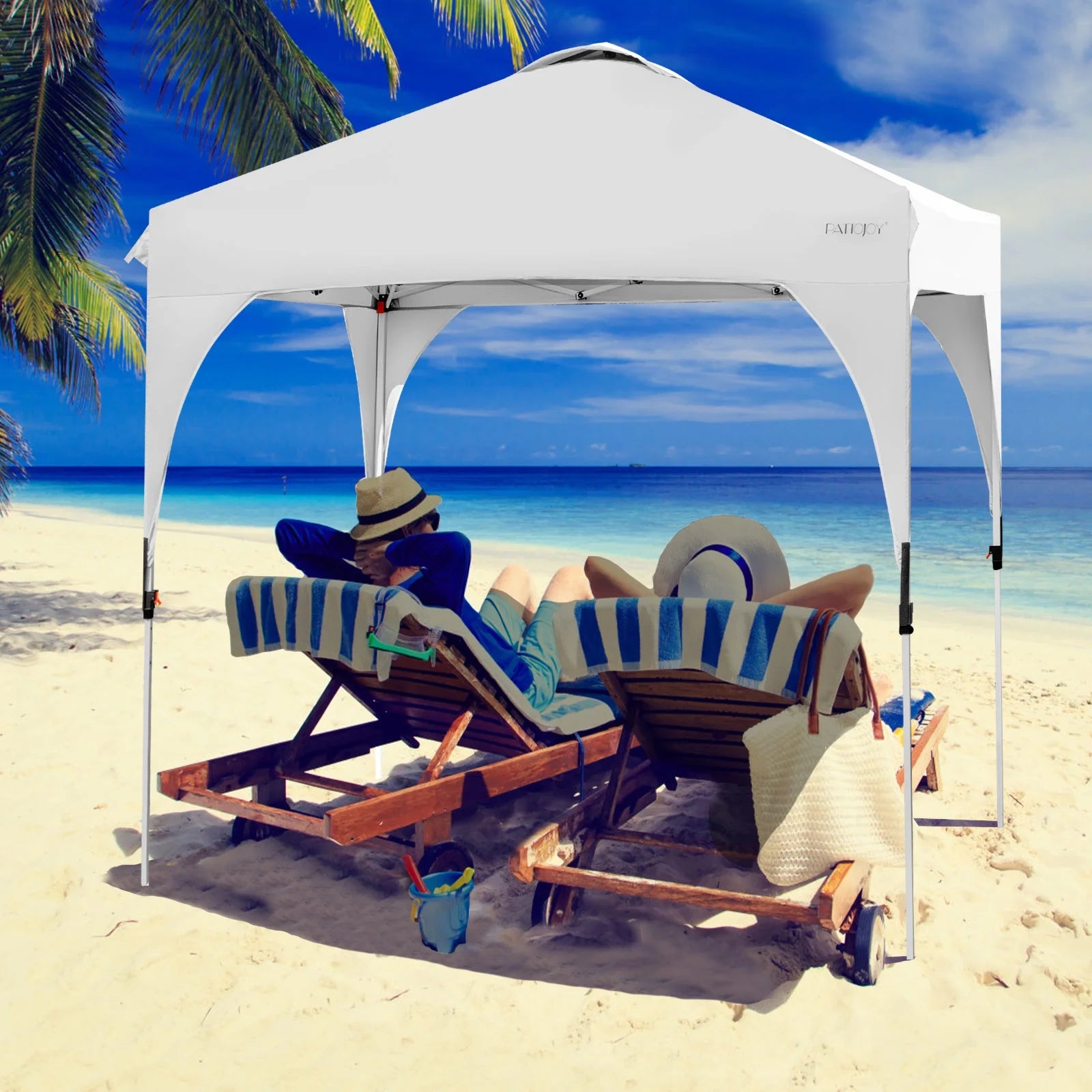 Patiojoy Pop-up Canopy Tent 6.6' x 6.6' Height Adjustable Commercial Instant Canopy w/Portable Roller Bag White