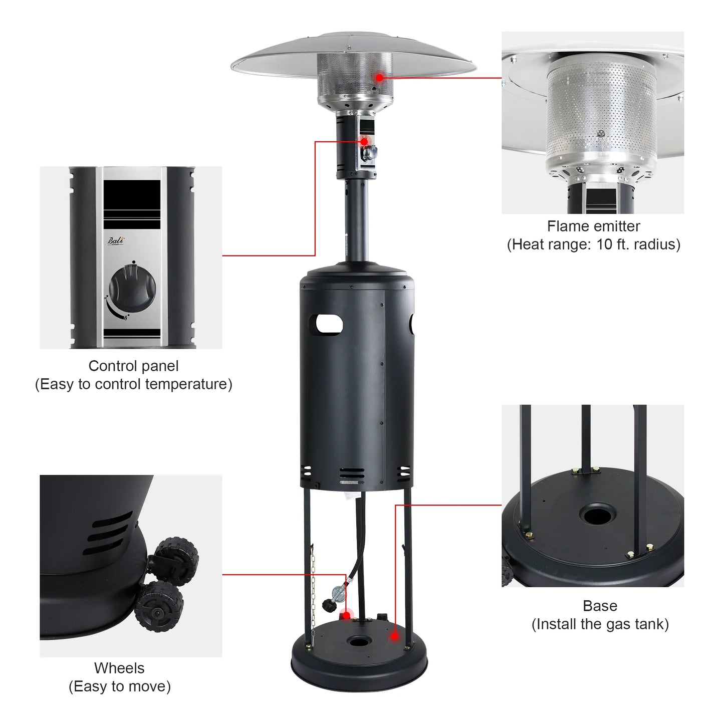 BALI OUTDOORS Gas Patio Heater Propane Patio Heater 40,000 BTU Outdoor Heaters for Patio