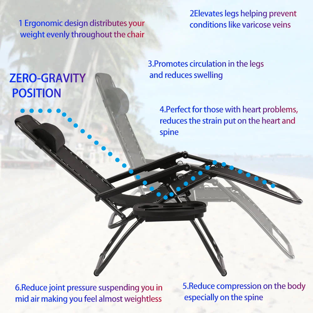 Set of 2 Zero Gravity Chairs Portable Lounge Patio Chairs Folding Zero Gravity Recliner with Pillow & Cup Holder for Patio, Poolside, Camping, Black