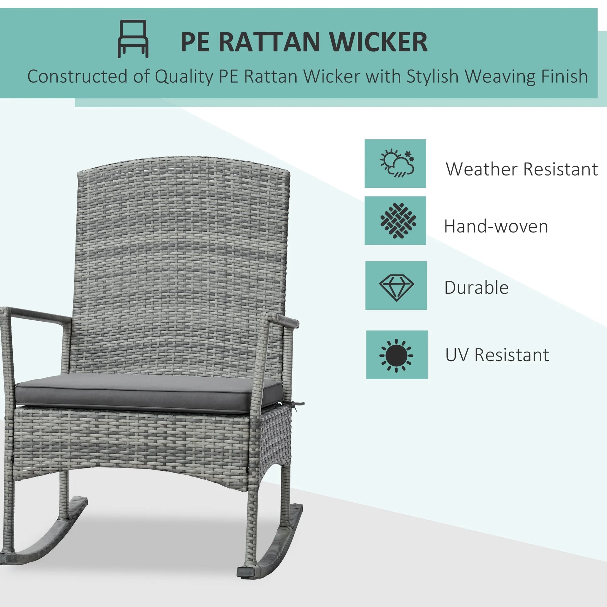 Outsunny 3Piece Wicker Rocking Chair Patio Furniture Set, Gray