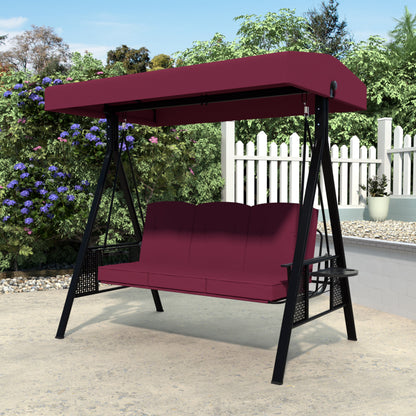 VEIKOUS 3-Seat Porch Swing Glider Outdoor with Adjustable Canopy and Side tables for Patio, Beige