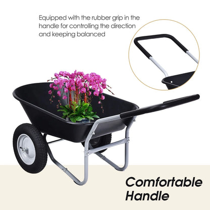 JWRWEF 2-Tire Wheelbarrow Garden Cart, Heavy-Duty Steel Frame & PP Tub, 330 lbs Capacity, Dual Pneumatic Tires Utility Dolly for Lawn, Farm, Patio, and Warehouse - Black