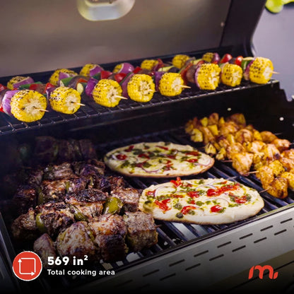 Megamaster Deluxe 2-Burner Gas Grill with Foldable Side Tables, 418 SQ In Cooking Space, 28000 BTUs, Stainless Steel Lid, Propane BBQ Grill for Outdoor Cooking, Patios, Backyards and More -720-0864MA