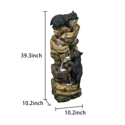39.3in Tall Outdoor Water Fountain Resin Bear Patio Waterfall Fountain for Garden, Deck, Patio, Porch, Yard and Home Art Decor