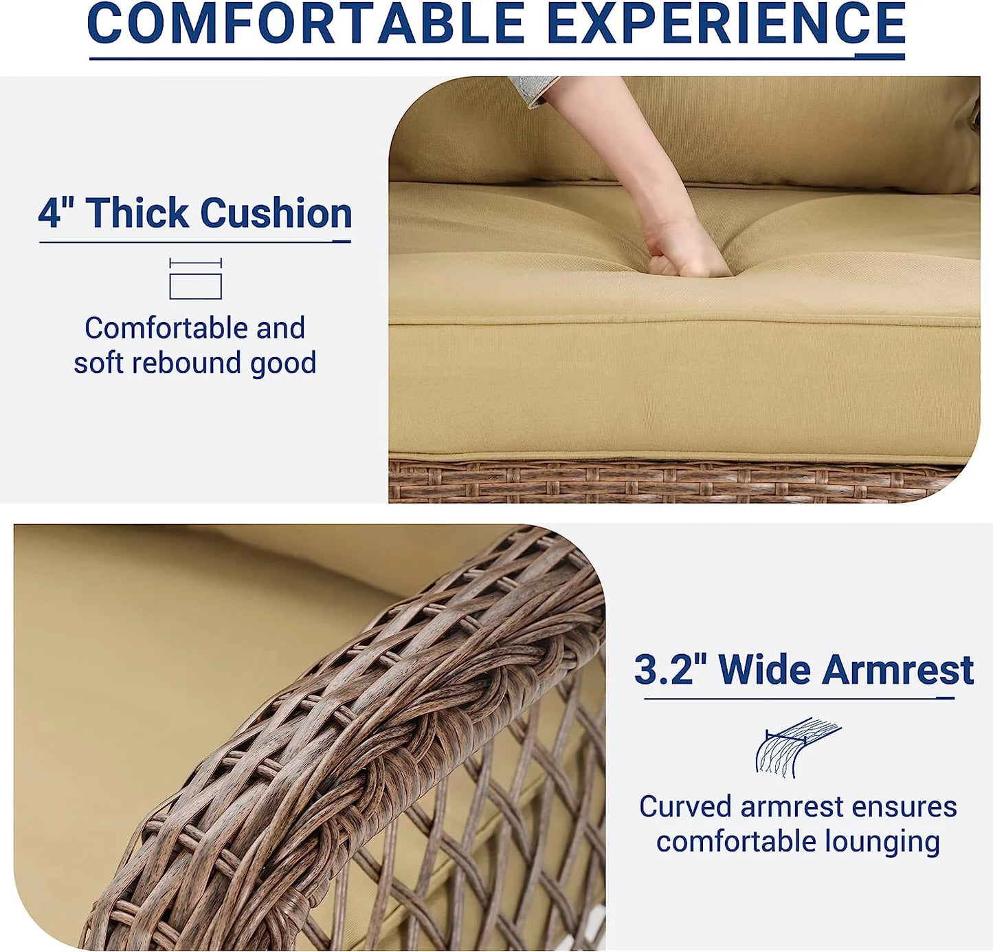 Techmilly 3-Piece Outdoor Rocking Chairs, Wicker Patio Furniture with Thickened Cushions and Table for Porch (Khaki)