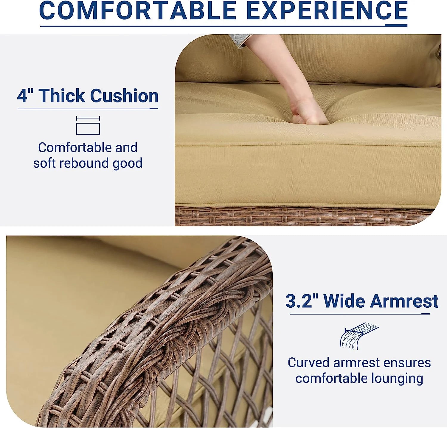 Techmilly 3-Piece Outdoor Rocking Chairs, Wicker Patio Furniture with Thickened Cushions and Table for Porch (Khaki)