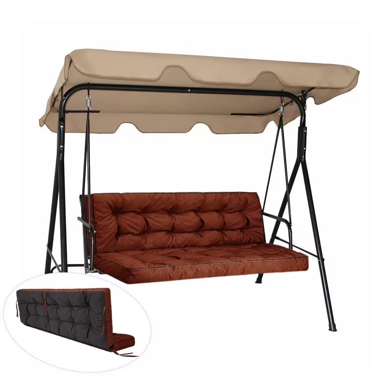 Swing Cushions 3 Seater Replacement, Waterproof Porch Swing Cushions, Thicken 5" Bench Cushions for Outdoor Furniture With Backrest , Patio Garden Loveseat Sofa Pads