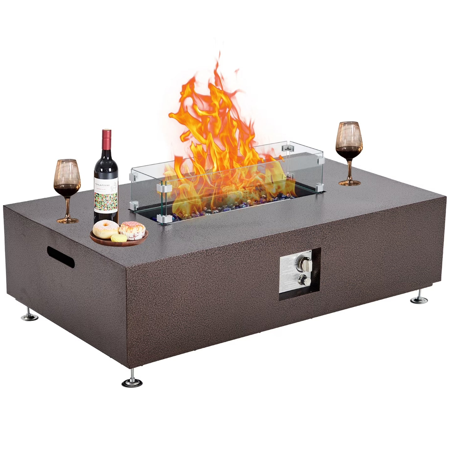Adoolla 36" Outdoor Propane Fire Pit Table 50,000 BTU with Wind Guard & Rain Cover for Patio Garden